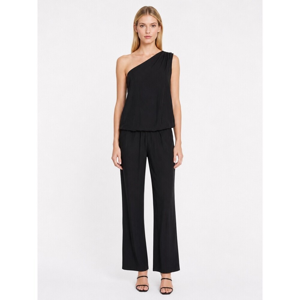 Ramy Brook Lulu One Shoulder Silk Jumpsuit Black Size Small Ramybrook